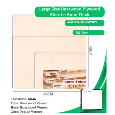 Bulk Blanks- Basswood Plywood 6mm Sheets 460x460 for Laser Engraving and Cutting- 30 Pcs Box