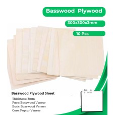 Bulk Blanks- Basswood Plywood 3mm Sheets 300x300 for Laser Engraving and Cutting 10 pcs