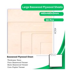 Bulk Blanks- Large Size Basswood Plywood Sheets 3mmx460x460mm for Laser Engraving and Cutting- 50 pcs Box