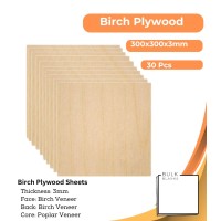 Bulk Blanks- Birch Plywood 3mm Sheets 300x300mm for Laser Engraving and Cutting 30 Pcs