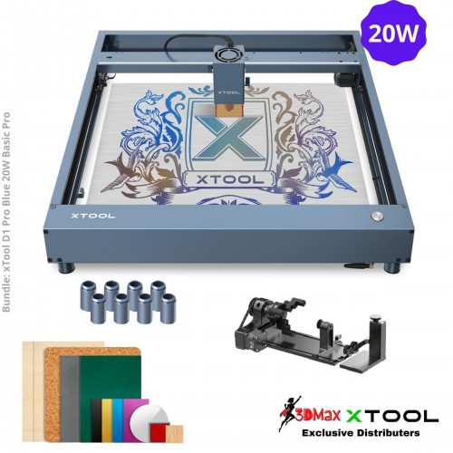 xTool S1 Laser Cutter & Engraver Machine Bundle w/ Rotary, Riser, Filter - 20W Diode Laser