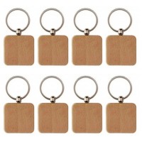 Wooden ID Tags Blank Square Wooden Key Chain for Laser Engraving 10 Pcs 