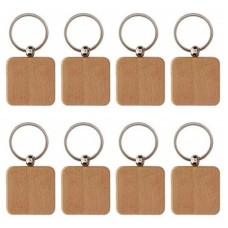 Wooden ID Tags Blank Square Wooden Key Chain for Laser Engraving 10 Pcs 