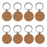 Wooden ID Tags Blank Round Wooden Key Chain for Laser Engraving 10 Pcs