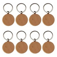 Wooden ID Tags Blank Round Wooden Key Chain for Laser Engraving 10 Pcs